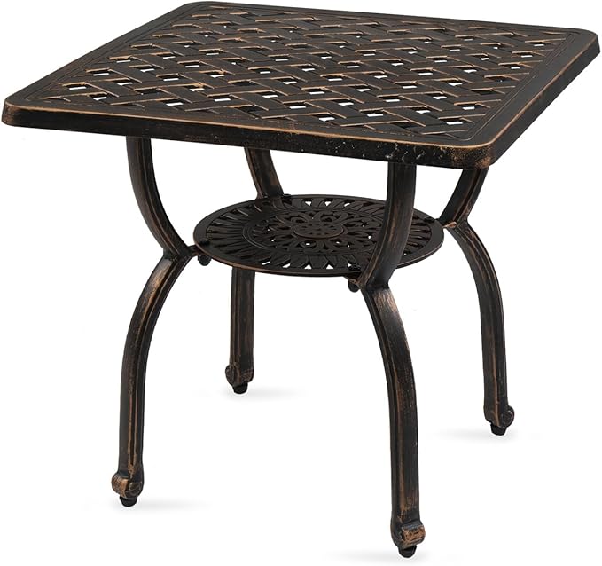 Outdoor Cast Aluminum Side Table End Table,Cast Aluminum Side Table,Anti-Rust Outdoor End Table,Patio Coffee Bistro Table for Indoor,Garden,Porch,Balcony(Square Antique Bronze)