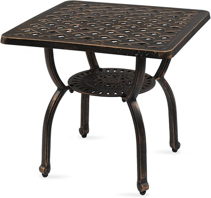 Outdoor Cast Aluminum Side Table,Cast Aluminum Outdoor Anti-Rust Patio Coffee Bistro Table for Indoor,Garden,Porch,Balcony(Square Antique Bronze)