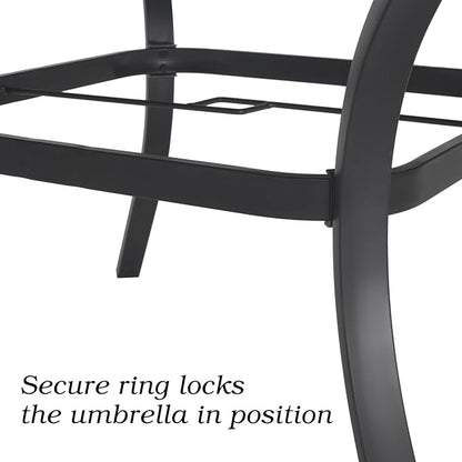 Round Outdoor Dining Table, 41-inch All-Weather Patio Table with Adjustable Umbrella Hole for Deck Lawn Garden Backyard Balcony Deck, Black Metal Frame Slatted Tabletop