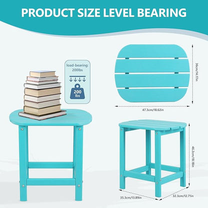 Plawdlik Hdpe Outdoor Adirondack Side Table, Wooden Textured, Set for Patio, Garden, Porch, Pool Composite Patio, Backyard, Bathroom and Indoor, Maintenance & Weather Resistant(Aruba Blue)