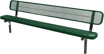 COATEDOUTDOORFURNITURE Coated Outdoor Furniture Heavy-Duty Outdoor Bench Thermoplastic Coated, Expanded Metal, Commercial-Grade Seating, Made in America (Inground with Back, 8 Ft, Green)