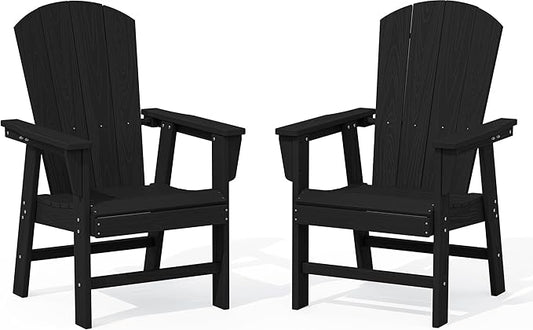 SERWALL Outdoor Adirondack Dining Chair Set of 2, All Weather HDPE Patio Chairs, Black