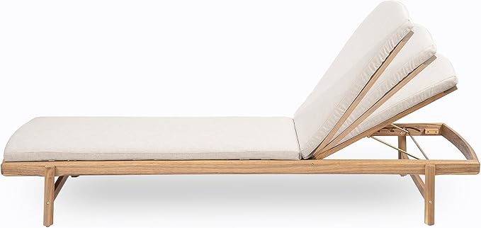 Christopher Knight Home Brolen Acacia Wood Chaise Lounge Chair Outdoor Set of 2, Patio Outdoor Chaise Lounge with Cushions, Adjustable Backrest Lounge Sofa, Wooden Sunbathing Pool Lounger, Teak+Beige