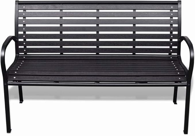 BLUECC Vintage Garden Bench with Steel Frame 3-Seater Outdoor Patio Furniture