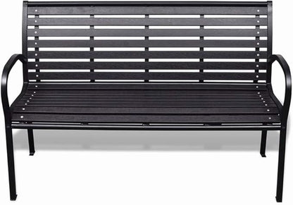 BLUECC Vintage Garden Bench with Steel Frame 3-Seater Outdoor Patio Furniture
