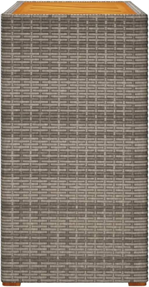 vidaXL Patio Side Table with Wooden Top - Gray & Brown - Poly Rattan - Garden/Backyard/Patio - 39.4"x15.7"x29.5" - Photo 6