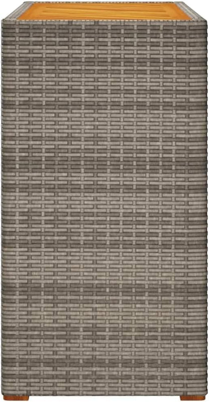 vidaXL Patio Side Table with Wooden Top - Gray & Brown - Poly Rattan - Garden/Backyard/Patio - 39.4"x15.7"x29.5" - Sturdy Powder-Coated Steel Frame