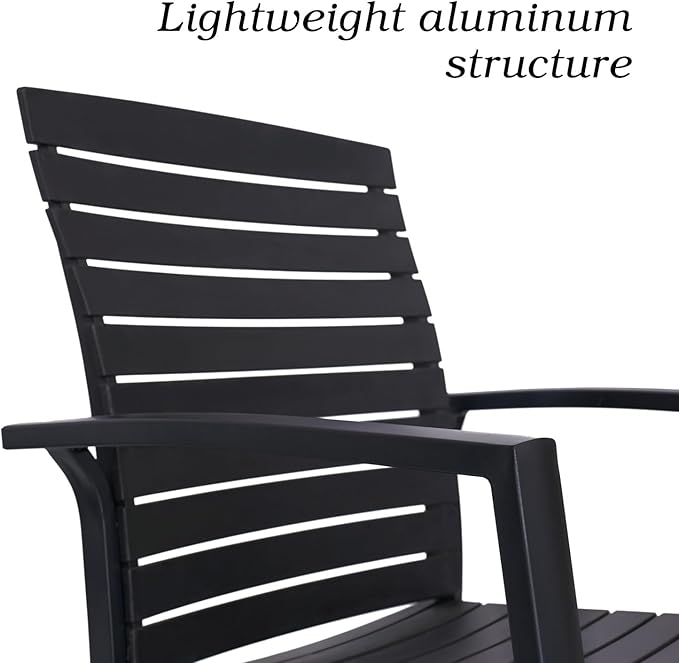 Anmutig Set of 2 Patio Stackable Aluminum/Resin Outdoor Dining Chairs with Armrest for Outdoor Kitchen Garden, Backyard, Supports 300 LBS