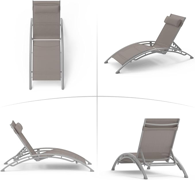 Domi Outdoor Chaise Lounge Set of 2 Patio Recliner Chairs with Adjustable Backrest and Removable Pillow for - Photo 8