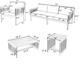 Merax Outdoor 5 Piece Patio Acacia Wood Conversation Set with Beige Cushions, Hand Woven Rope Design - Photo 2