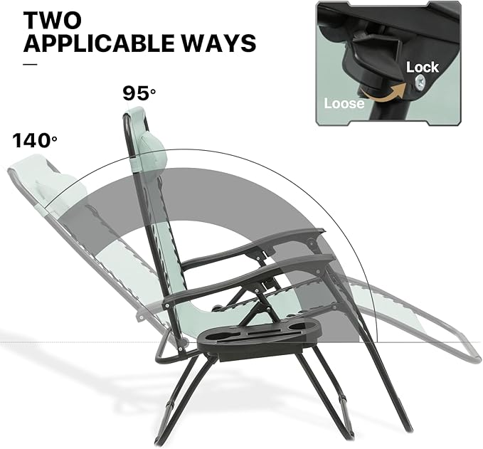 MoNiBloom Zero Gravity Chairs Set of 2 Outdoor Folding Patio Lounge Chairs for Outside Reclining Lawn Chairs Recliner Beach Chairs for Adults, Sage Green