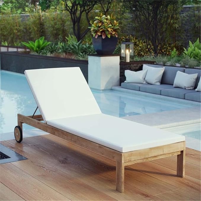 Pemberly Row Solid Teak Wood Outdoor Patio Chaise Lounge, Natural/White Finish, Adjustable Height - Photo 2