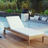 Pemberly Row Solid Teak Wood Outdoor Patio Chaise Lounge, Natural/White Finish, Adjustable Height - Photo 2