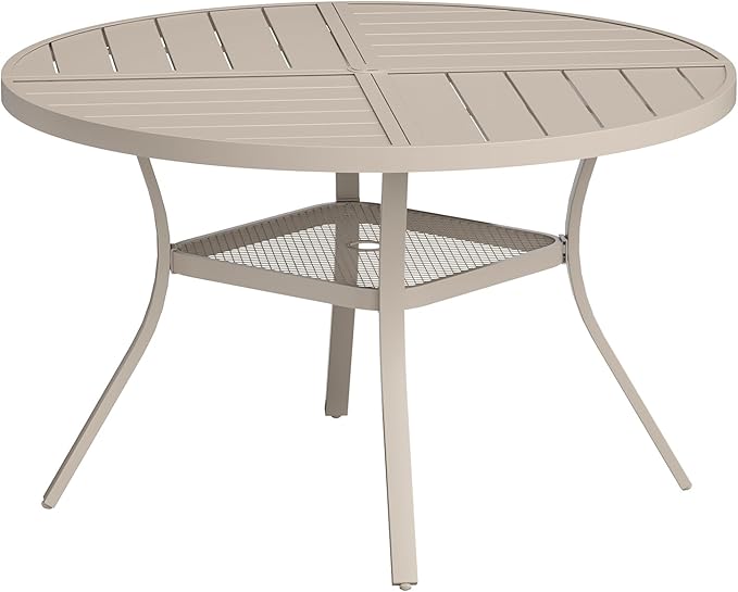 VICLLAX Round Patio Table with Adjustable Umbrella Hole for 4, All Weather Metal Outdoor Dining Table for Lawn Garden - Photo 1