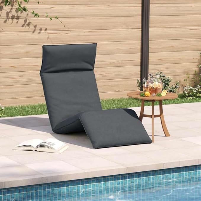Gray Oxford Fabric Metal Frame Folding Sun Lounger with Adjustable Backrest and Foam Padding - Photo 3