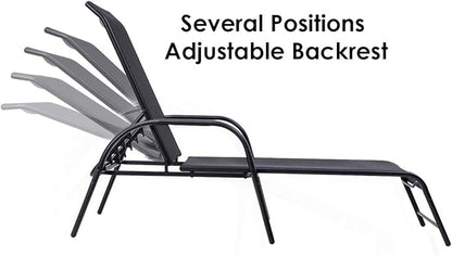 Giantex Outdoor Patio Chaise Lounge Chair, Adjustable Lounge Chairs Patio Seating Furniture, 5 Adjustable Positions, Backyard Lawn Sling Chaise for Beach Yard Pool (1)