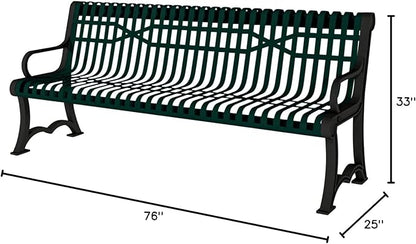 COATEDOUTDOORFURNITURE Coated Outdoor Furniture Heavy-Duty Outdoor Bench Thermoplastic Coated, Slatted Steel, Commercial-Grade Garden Bench, Made in America (Portable with Back, 4 Ft, Dark Green)
