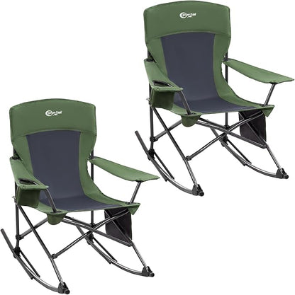 Portal Outdoor Rocking Chair Camping Folding Portable Rocker with Cup Holder Side Pocket Carry Bag, Support 350LBS (Green), 2 Pack