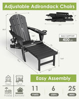 GREENVINES Adjustable Adirondack Chair with Retractable Ottoman Set of 2 | Folding | HDPE Plastic - Photo 3