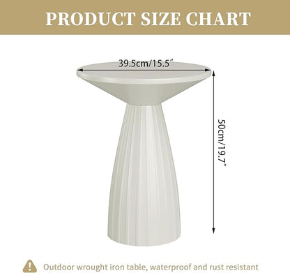 Round Small Patio Side Table, Metal Steel Outdoor Side Table, Patio Accent End Table for Garden, Pool, Deck, Balcony, Yard, Living Room, White, Weather Resistant, No Assembly
