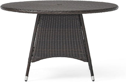 Outdoor Dining Table with PE Wicker Tabletop and Powder Coated Iron Frame Water Resistant Design Durable Construction for Patio Garden Backyard Modern Style Circular Tabletop