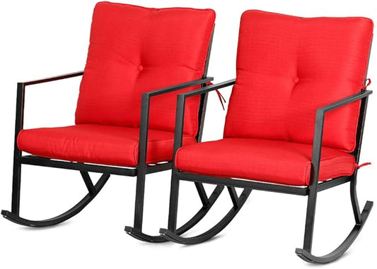 BALI OUTDOORS Patio Rocker Chair Rocking Chairs 2 Piece Modern Outdoor Furniture Red Thick Cushions, Black Steel Frame