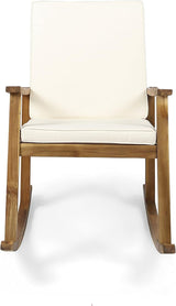 Outdoor Rocking Chair with Armrests and Cushions, Acacia Wood Structure, for Garden, Patio or Balcony, Teak - Photo 6