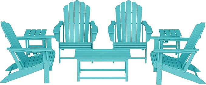 Costaelm Lakeview 7-Piece HDPE Outdoor Patio Furniture Adirondack Conversation Set, Turquoise