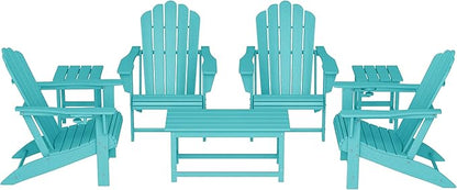 Costaelm Lakeview 7-Piece HDPE Outdoor Patio Furniture Adirondack Conversation Set, Turquoise