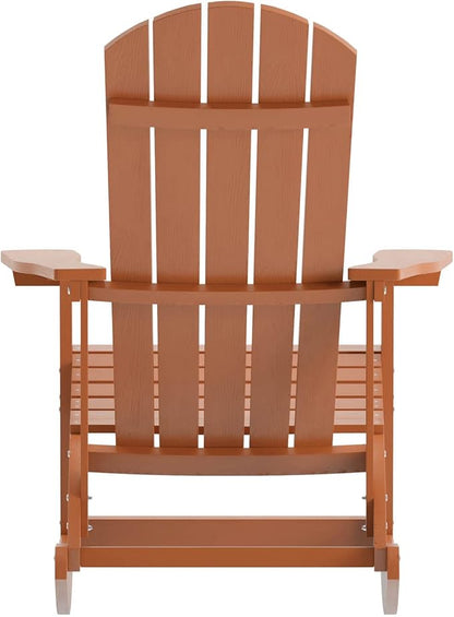 Flash Furniture Savannah Poly Resin Wood Adirondack Rocking Chair - All Weather Red Polystyrene - Stainless Steel Hardware - Set of 2