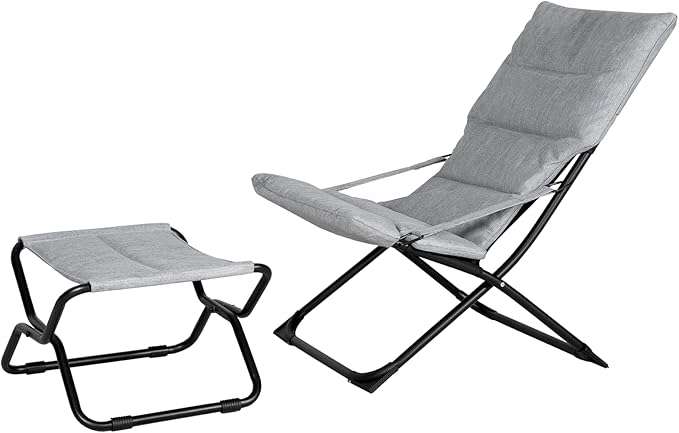 Abba Patio Heavy-Duty Outdoor Chaise Lounge Chair, Reclining Folding Camping Chair with Removable Footrest, All-Weather Portable Patio Furniture for Poolside, Beach, Lawn, Indoor Outdoor Use, Grey