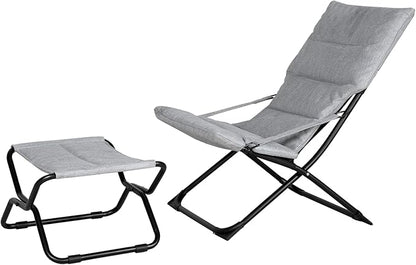 Abba Patio Heavy-Duty Outdoor Chaise Lounge Chair, Reclining Folding Camping Chair with Removable Footrest, All-Weather Portable Patio Furniture for Poolside, Beach, Lawn, Indoor Outdoor Use, Grey