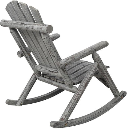 Outdoor Cedar Log Rocking Chair for Adults, Heavy Duty Wooden Porch Rocker with High Back & Ergonomic Slatted Seat, 330 LB Capacity Rocking Chair for Patio, Garden, Balcony, Yard,Gray