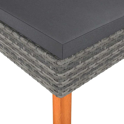 23.6x23.6x12.6 in Grey Poly Rattan Square Outdoor Ottoman, UV-Resistant Footstool for Garden Patio Balcony, Removable Cushion & Eucalyptus Wood Frame, Extra Seat, Lounge Furniture