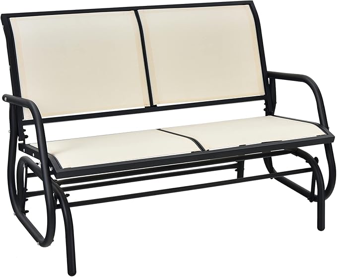 Giantex Swing Glider Chair 48 Inch with Spacious Space, 2 People Swing Lounge Glider Chair Cozy Patio Bench Outdoor & Indoor for Patio, Backyard, Poolside, Lawn Steel Rocking Garden Loveseat (Beige)