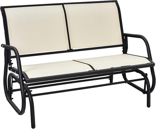 Giantex Swing Glider Chair 48 Inch with Spacious Space, 2 People Swing Lounge Glider Chair Cozy Patio Bench Outdoor & Indoor for Patio, Backyard, Poolside, Lawn Steel Rocking Garden Loveseat (Beige)