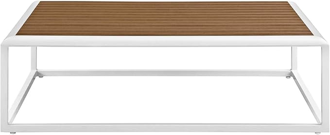 Modway Stance Outdoor Patio Contemporary Modern Wood Grain Aluminum Coffee Table In White Natural