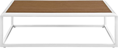 Modway Stance Outdoor Patio Contemporary Modern Wood Grain Aluminum Coffee Table In White Natural