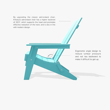 Modern Folding Adirondack Chair, All-Weather HIPS Plastic Outdoor Lounge with Cup Holder, Stackable Resin Patio Chair for Fire Pit, Garden, Deck & Backyard Seating (Teal Blue)