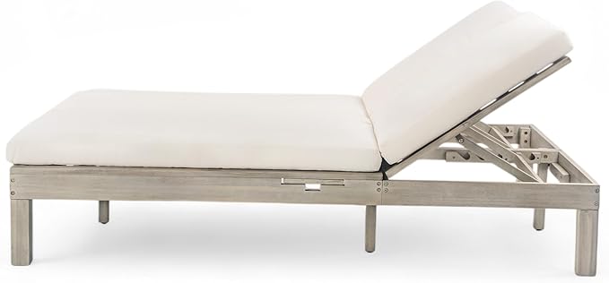 Outdoor Double Chaise Lounge with 5-Position Adjustable Backrest, Cushion and Folding Side Trays for 2 Person - Photo 9