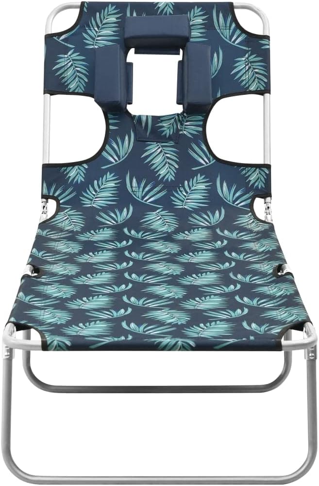 Folding Sun Lounger Green Steel Frame Polyester 74 x 23 x 11 in Adjustable Reclining Backrest Leaf Print Lightweight - Photo 3