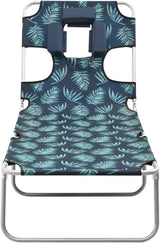 Folding Sun Lounger Green Steel Frame Polyester 74 x 23 x 11 in Adjustable Reclining Backrest Leaf Print Lightweight - Photo 3