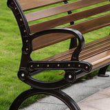 LITFAD Outdoor Bench Modern Park Bench with Corrosion Resistant Metal Frame, Dark Brown Wooden Seating with Backrest - Photo 4