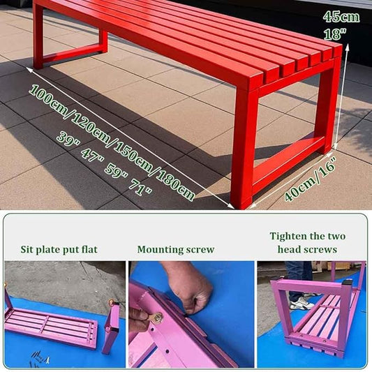 Patio Benches for Outdoors Metal Garden Bench 39" 47" 59" 71" Porch Furniture 2-4 Seating Without Backrest Weatherproof for Park Lawn Garden Yard Tennis Court Seater Chair(Red,3.93ft)