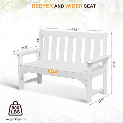nalone Outdoor Bench, HDPE All Weather Patio Bench Load up to 800 Lbs, 2-Person Garden Bench Rot-Proof Fade Proof for Patio, Porch, and Park (White)
