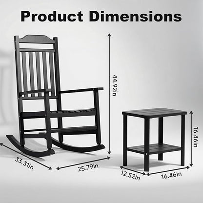 5 Piece Outdoor Rocking Bistro Set, Rocking Chairs Outdoor Furniture, Resin Waterproof Sun-Proof Patio Furniture Set for Garden, Pool, Backyard（5, Black）