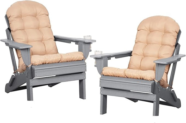 Adirondack Chairs Set of 2 with Cushions & Cup Holders, HDPE Weather Resistant Folding Adirondack Chair for Adults - Photo 1
