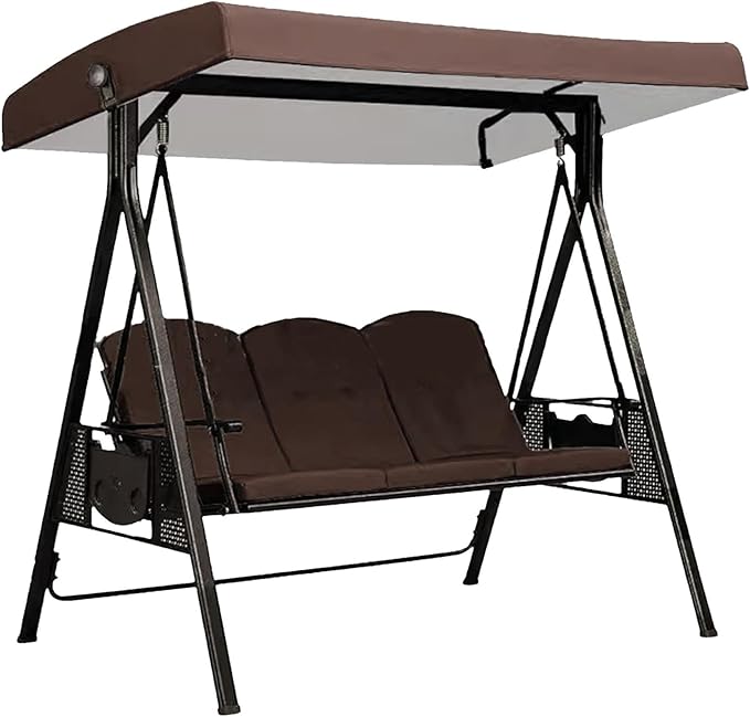 3 Seat Patio Swing Canopy Replacement 75" x 47", Heavy Duty Waterproof Outdoor Swing Cover with UV Protection for Porch Garden Backyard Bench Swing (Coffee)