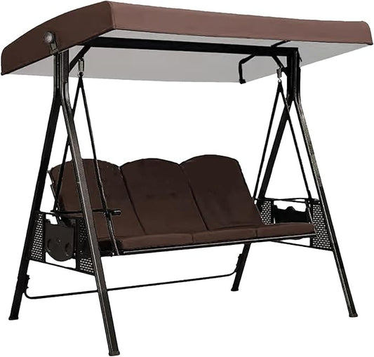 3 Seat Patio Swing Canopy Replacement 75" x 47", Heavy Duty Waterproof Outdoor Swing Cover with UV Protection for Porch Garden Backyard Bench Swing (Coffee)