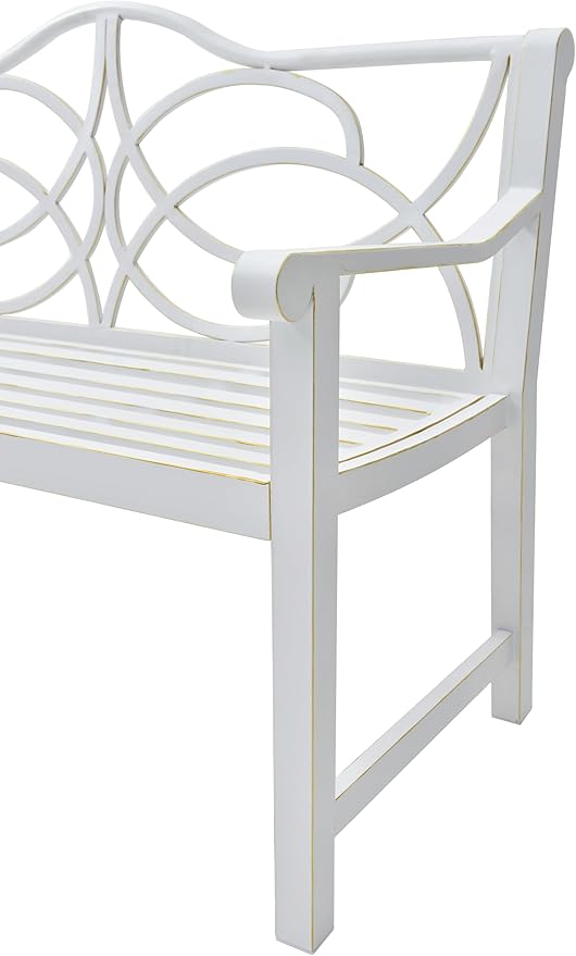 Outdoor Patio Bench, Garden Bench with Iron Metal Steel Frame, Backrest, and Armrests, Park Bench with Slatted Seat for 2-3 People for Lawn, Yard, Balcony, Porch, White